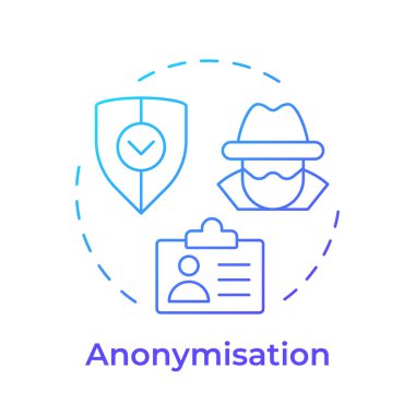 Anonymisation blue gradient concept icon. Type of privacy enhancing technologies. Concealing personal data. Round shape line illustration. Abstract idea. Graphic design. Easy to use in article clipart