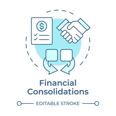 Finansal konsolidasyon yumuşak mavi konsept ikonu. Düzenli uyum, ortaklık. Yuvarlak şekil çizimi. Soyut bir fikir. Grafik tasarımı. Bilgide ve sunumda kullanması kolay