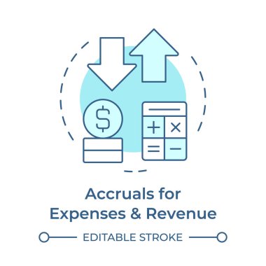 Masraflar ve gelir için yapılan kazalar. Yumuşak mavi kavram ikonu. Muhasebe hesaplaması. Yuvarlak şekil çizimi. Soyut bir fikir. Grafik tasarımı. Bilgide ve sunumda kullanması kolay