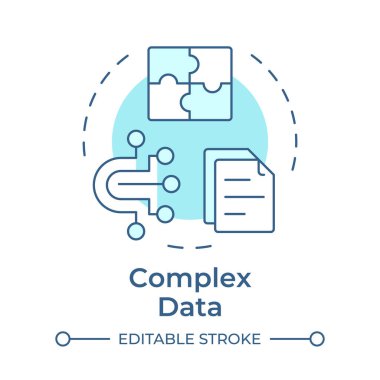 Karmaşık veri yumuşak mavi konsept simgesi. Dijital iş, yapay zeka. Yuvarlak şekil çizimi. Soyut bir fikir. Grafik tasarımı. Bilgide ve sunumda kullanması kolay