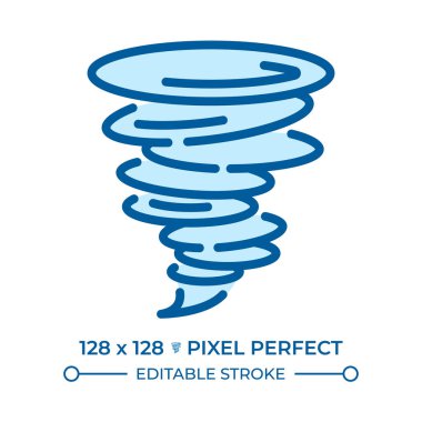 Tornado RGB renk simgesi. Hava tahmini. Dönen rüzgar bacası. Rüzgâr fırtınası. Doğanın yıkıcı gücü. Şiddetli hava. İzole vektör çizimi. Basit bir çizgi çizimi. Düzenlenebilir vuruş
