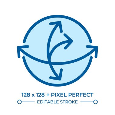 Coriolis kuvveti RGB renk simgesi. Atmosfer dinamikleri. Dünya 'nın dönüş etkileri. Küresel hava sistemleri. Meteoroloji. İzole vektör çizimi. Basit bir çizgi çizimi. Düzenlenebilir vuruş