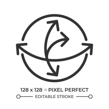 Coriolis kuvvet doğrusal simgesi. Atmosfer dinamikleri. Dünya 'nın dönüş etkileri. Küresel hava sistemleri. Meteoroloji. İnce çizgili çizim. Contour sembolü. Vektör çizimi. Düzenlenebilir vuruş