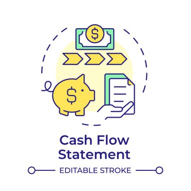 Nakit akışı tablosu çok renkli konsept simgesi. Muhasebe belgeleri, mali işler. Yuvarlak şekil çizimi. Soyut bir fikir. Grafik tasarımı. Bilgide ve sunumda kullanması kolay