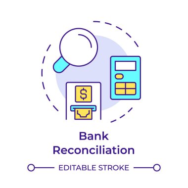 Banka uzlaşma çok renkli konsept simgesi. Banka beyanı, muhasebe faturası. Yuvarlak şekil çizimi. Soyut bir fikir. Grafik tasarımı. Bilgide ve sunumda kullanması kolay