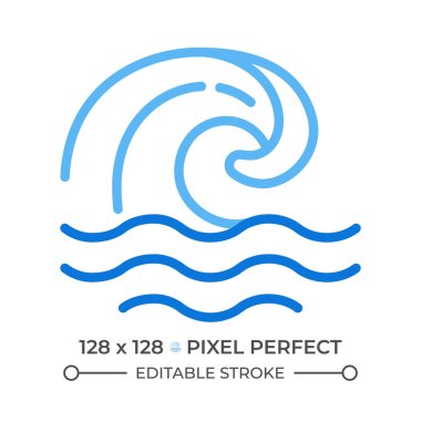 Wave two color line icon. Symbolizing ocean tides, currents. Coastal and marine environments. Tsunami bicolor outline symbol. Duotone linear pictogram. Isolated illustration. Editable stroke clipart