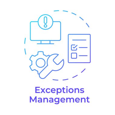 İstisnalar yönetimi mavi gradyan konsept simgesi. Kontrol listesi, uyum. Finansal sorumluluk. Yuvarlak şekil çizimi. Soyut bir fikir. Grafik tasarımı. Bilgide kullanması kolay