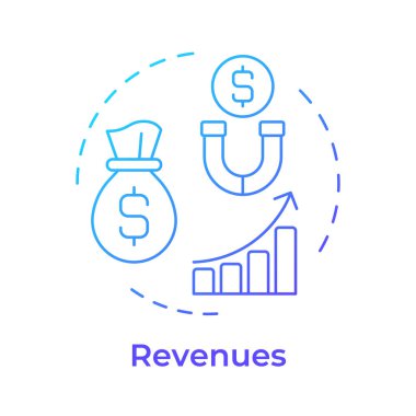 Gelir mavisi gradyan konsept simgesi. Gelir artışı, iş karı. İstatistikler, ölçüler. Yuvarlak şekil çizimi. Soyut bir fikir. Grafik tasarımı. Bilgide ve sunumda kullanması kolay