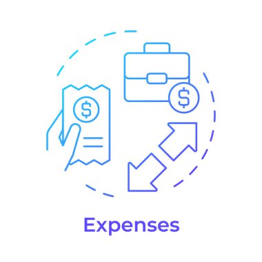 Giderler mavi gradyan konsept simgesi. Şirket maliyeti, iş. Muhasebe beyanı. Yuvarlak şekil çizimi. Soyut bir fikir. Grafik tasarımı. Bilgide ve sunumda kullanması kolay