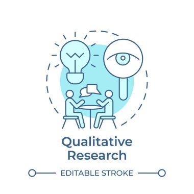 Nitel araştırma yumuşak mavi konsept ikonu. Veri toplama. Röportaj, iletişim. Yuvarlak şekil çizimi. Soyut bir fikir. Grafik tasarımı. Bilgide ve sunumda kullanması kolay