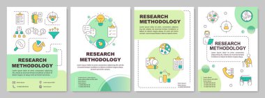 Araştırma metodolojisi yeşil daire broşürü. Çizgisel simgeli broşür tasarımı. Sunum için düzenlenebilir 4 vektör düzeni, yıllık raporlar. Kullanılan Arial-Kalın, Myriad Pro-Normal yazı tipleri