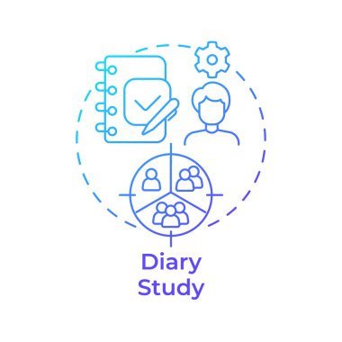 Günlük çalışması mavi gradyan konsept simgesi. Piyasa araştırması, katılımcılar. Günlük günlüğü. Yuvarlak şekil çizimi. Soyut bir fikir. Grafik tasarımı. Bilgide ve sunumda kullanması kolay