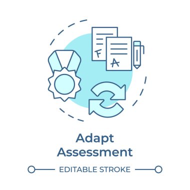Uyarlama değerlendirmesi yumuşak mavi konsept simgesi. Engelli öğrencilerin bilgi değerlendirmesi. Özel eğitim. Yuvarlak şekil çizimi. Soyut bir fikir. Grafik tasarımı. Günlük paylaşımında kullanması kolay