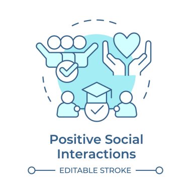 Olumlu sosyal etkileşimler, yumuşak mavi konsept ikonu. Öğrenciler arasında özel anlamlı iletişim. Yuvarlak şekil çizimi. Soyut bir fikir. Grafik tasarımı. Makalede kullanması kolay