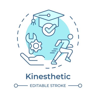 Kinestetik öğrenme, yumuşak mavi konsept simgesi. Aktiviteleri elden öğrenerek. Özel eğitim. Yuvarlak şekil çizimi. Soyut bir fikir. Grafik tasarımı. Günlük paylaşımında kullanması kolay
