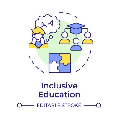 Özel eğitim çok renkli konsept simgesi. İhtiyaçları olan öğrenciler için özel öğrenme programları. Okul ödevi. Yuvarlak şekil çizimi. Soyut bir fikir. Grafik tasarımı. Günlük paylaşımında kullanması kolay