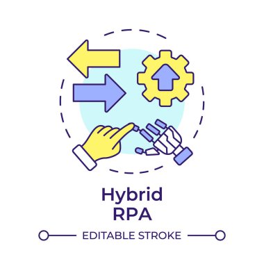 Hybrid RPA multi color concept icon. Attended and unattended bots implementation. Robotic process automation. Round shape line illustration. Abstract idea. Graphic design. Easy to use in presentation clipart