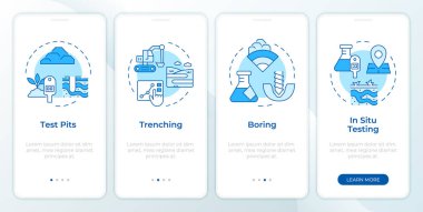Geotechnical tests blue onboarding mobile app screen. Survey walkthrough 4 steps editable graphic instructions with linear concepts. UI, UX, GUI template. Montserrat SemiBold, Regular fonts used clipart