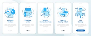 Soil tests blue onboarding mobile app screen. Geodetic survey walkthrough 5 steps editable graphic instructions with linear concepts. UI, UX, GUI template. Montserrat SemiBold, Regular fonts used clipart