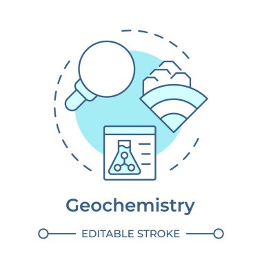 Jeokimya yumuşak mavi konsept ikonu. Jeolojik sistem keşfi. Toprak durumu değerlendirmesi. Yuvarlak şekil çizimi. Soyut bir fikir. Grafik tasarımı. Sunumda kullanması kolay