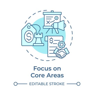 Focus on core areas light blue concept icon. Strategic priorities. Contract manufacturing benefit. Round shape line illustration. Abstract idea. Graphic design. Easy to use in article clipart