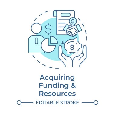 Fon ve kaynaklar elde etmek mavi konsept simgesini aydınlatıyor. Üretime başlayın. Yatırım tahsisi. Yuvarlak şekil çizimi. Soyut bir fikir. Grafik tasarımı. Makalede kullanması kolay