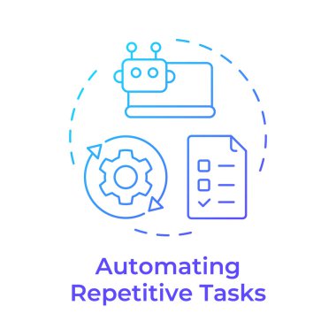 Otomatik yinelenen görevler mavi gradyan konsept simgesi. RPA teknolojisi iş akışını geliştiriyor. Yuvarlak şekil çizimi. Soyut bir fikir. Grafik tasarımı. Sunumda kullanması kolay