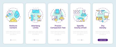 Soil tests onboarding mobile app screen. Geodetic survey walkthrough 5 steps editable graphic instructions with linear concepts. UI, UX, GUI template. Montserrat SemiBold, Regular fonts used clipart