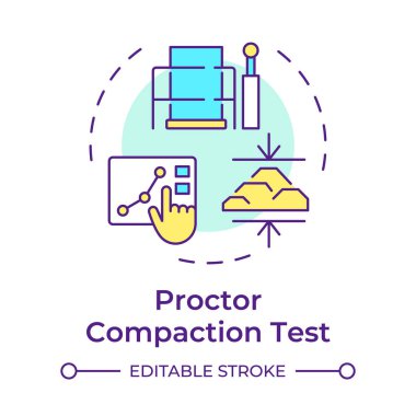 Proctor sıkıştırma testi çok renkli konsept simgesi. Toprağın en yüksek kuru yoğunluğu için ideal nem içeriği. Yuvarlak şekil çizimi. Soyut bir fikir. Grafik tasarımı. Sunumda kullanması kolay