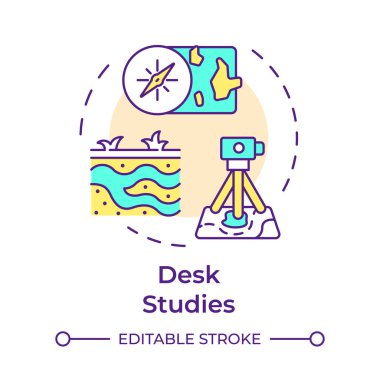 General and desk studies multi color concept icon. Gathering project data. Geotechnical investigation procedure. Round shape line illustration. Abstract idea. Graphic design. Easy to use in article clipart