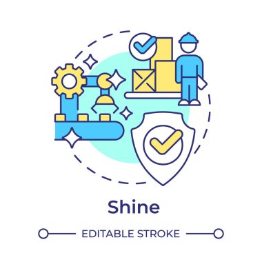 Çok renkli konsept simgesini parlat. 5S metodoloji. Güvenlik ve verimlilik için çalışma alanlarını temizleme ve muhafaza etme. Yuvarlak şekil çizimi. Soyut bir fikir. Grafik tasarımı. Makalede kullanması kolay