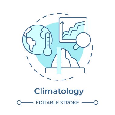 İklim bilimi yumuşak mavi konsept ikonu. Uzun vadeli modeller ve hava koşullarının ortalaması. Atmosfer bilimi. Yuvarlak şekil çizimi. Soyut bir fikir. Grafik tasarımı. Makalede kullanması kolay