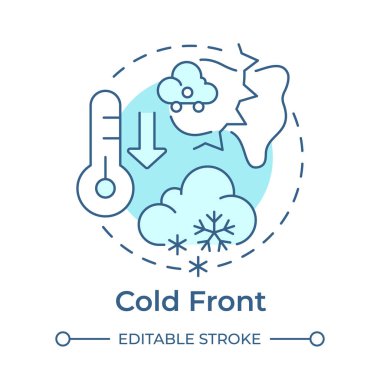 Soğuk hava, yumuşak mavi konsept ikonu. Atmosferik fenomen araştırması. İklim ve hava tahmini. Yuvarlak şekil çizimi. Soyut bir fikir. Grafik tasarımı. Makalede kullanması kolay