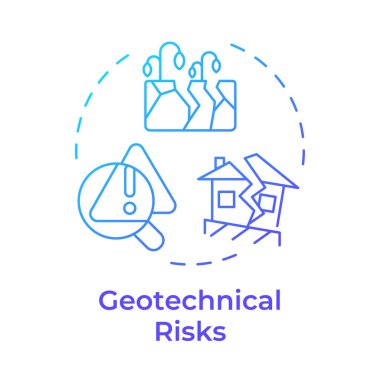 Jeoteknik, mavi gradyan konsept ikonunu riske atıyor. Toprak, kaya ve yeraltı sularıyla ilgili potansiyel tehlikeler. Yuvarlak şekil çizimi. Soyut bir fikir. Grafik tasarımı. Sunumda kullanması kolay