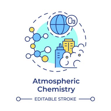 Atmosferik kimya çok renkli konsept simgesi. İklim değişikliklerinin hava kalitesi üzerindeki etkisini araştırmak. Hava tahmini. Yuvarlak şekil çizimi. Soyut bir fikir. Grafik tasarımı. Makalede kullanması kolay