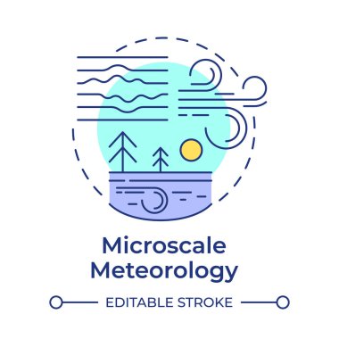 Mikro ölçekli meteoroloji çok renkli konsept simgesi. En küçük atmosferik fenomen üzerinde çalışıyorum. Yerel hava. Yuvarlak şekil çizimi. Soyut bir fikir. Grafik tasarımı. Makalede kullanması kolay