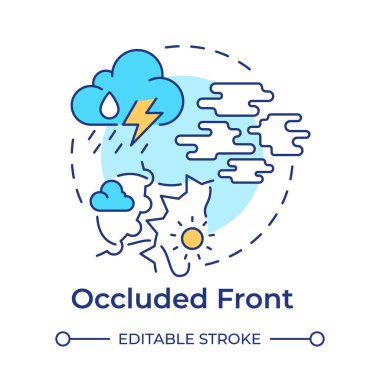 Occluded front multi color concept icon. Cold air catching up to warm formation. Atmospheric phenomena. Round shape line illustration. Abstract idea. Graphic design. Easy to use in presentation clipart