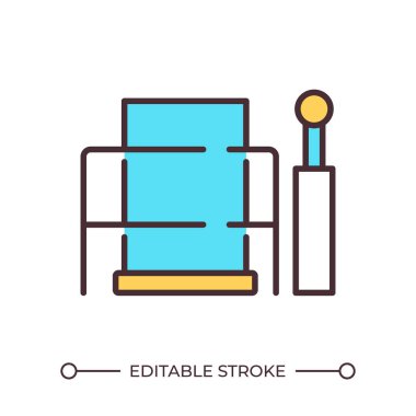 Seviye RGB renk simgesine sahip endüstriyel makine. Malzeme testleri için laboratuvar ekipmanları araştırıyorum. Mühendislik. İzole vektör çizimi. Basit bir çizgi çizimi. Düzenlenebilir vuruş