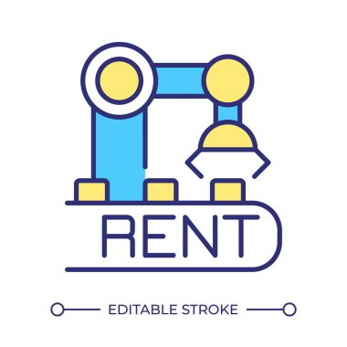 Equipment rental RGB color icon. Robotic arm and conveyor belt. Industrial operations. Contract manufacturing. Isolated vector illustration. Simple filled line drawing. Editable stroke clipart