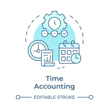 Zaman muhasebe yumuşak mavi konsebe simgesi. Gerçek zamanlı izleme ve izleme. Saha servisi yönetimi. Yuvarlak şekil çizimi. Soyut bir fikir. Grafik tasarımı. Makalede kullanması kolay 