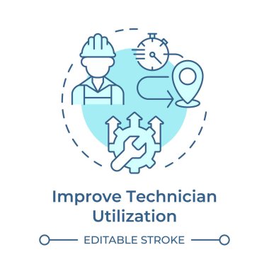 Teknisyen kullanımını geliştirme yumuşak mavi konsept simgesi. FSM 'in yararına. Saha servisi yönetimi. Yuvarlak şekil çizimi. Soyut bir fikir. Grafik tasarımı. Makalede kullanması kolay 