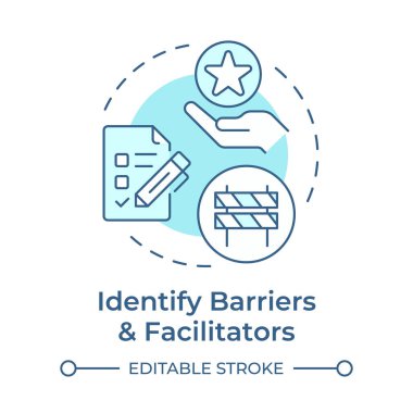 Identify barriers and facilitators soft blue concept icon. Obstacles influencing on audience behavior. Round shape line illustration. Abstract idea. Graphic design. Easy to use in presentation clipart