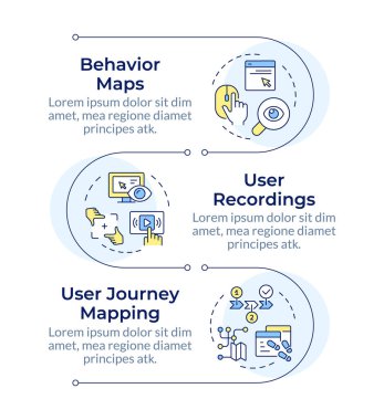 Web sitesi ziyaretçileri dikey bilgi dizisini takip ediyorlar. Çevrimiçi trafik kontrolü. 3 adımlı görselleştirme bilgi tablosu. Daireler iş akışı. Montserrat Yarı Kalın, Lato Düzenli yazı tipleri