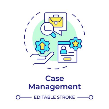 Case management multi color concept icon. Core feature of FMS system. Field service management. Round shape line illustration. Abstract idea. Graphic design. Easy to use in article  clipart