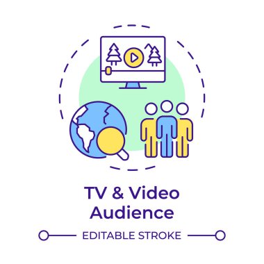 TV ve video izleyicileri çok renkli konsept ikonu. İzleyiciler hakkında veri topluyorum. Müşteri ölçüm yöntemi. Yuvarlak şekil çizimi. Soyut bir fikir. Grafik tasarımı. Sunumda kullanması kolay