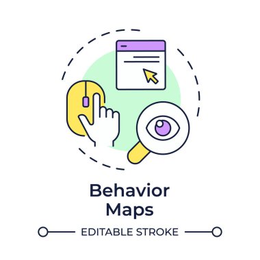 Davranış haritası çok renkli konsept simgesidir. Kullanıcı deneyimini geliştiriyorum. İnternet sitesi ziyaretçi izleme yöntemi. Yuvarlak şekil çizimi. Soyut bir fikir. Grafik tasarımı. Sunumda kullanması kolay