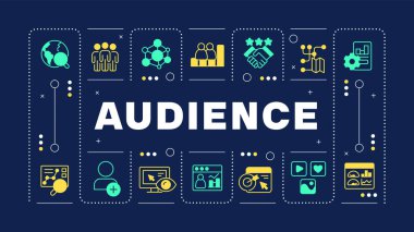 Seyirci koyu mavi kelime konsepti. Çevrimiçi müşteri davranış araştırması. Pazarlama araçları. Görsel iletişim. Harfli vektör sanatı, düzenlenebilir sembol. İnbot Sans yazı tipi kullanıldı