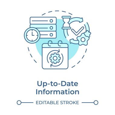Güncel bilgiler yumuşak mavi konsept simgesi. Geçerli veri işleme. RAG yapay zeka teknolojisinin faydaları. Yuvarlak şekil çizimi. Soyut bir fikir. Grafik tasarımı. Makalede kullanması kolay
