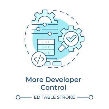 Daha fazla geliştirici kontrol yumuşak mavi konsept simgesi. Veri kaynakları ve parametreler seçiliyor. RAG hizmetlerinin faydaları. Yuvarlak şekil çizimi. Soyut bir fikir. Grafik tasarımı. Makalede kullanması kolay