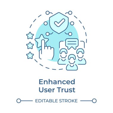 Gelişmiş kullanıcı güveni yumuşak mavi konsept simgesi. Güvenilir doğrulanabilir bilgi. RAG hizmetlerinin faydaları. Yuvarlak şekil çizimi. Soyut bir fikir. Grafik tasarımı. Sunumda kullanması kolay